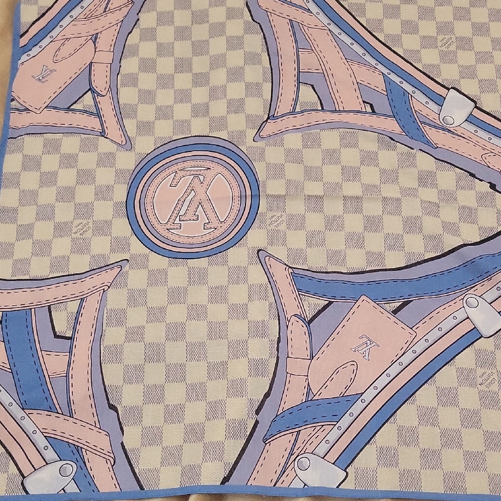Louis Vuitton Checkered Scarf with Pink and Blue Design